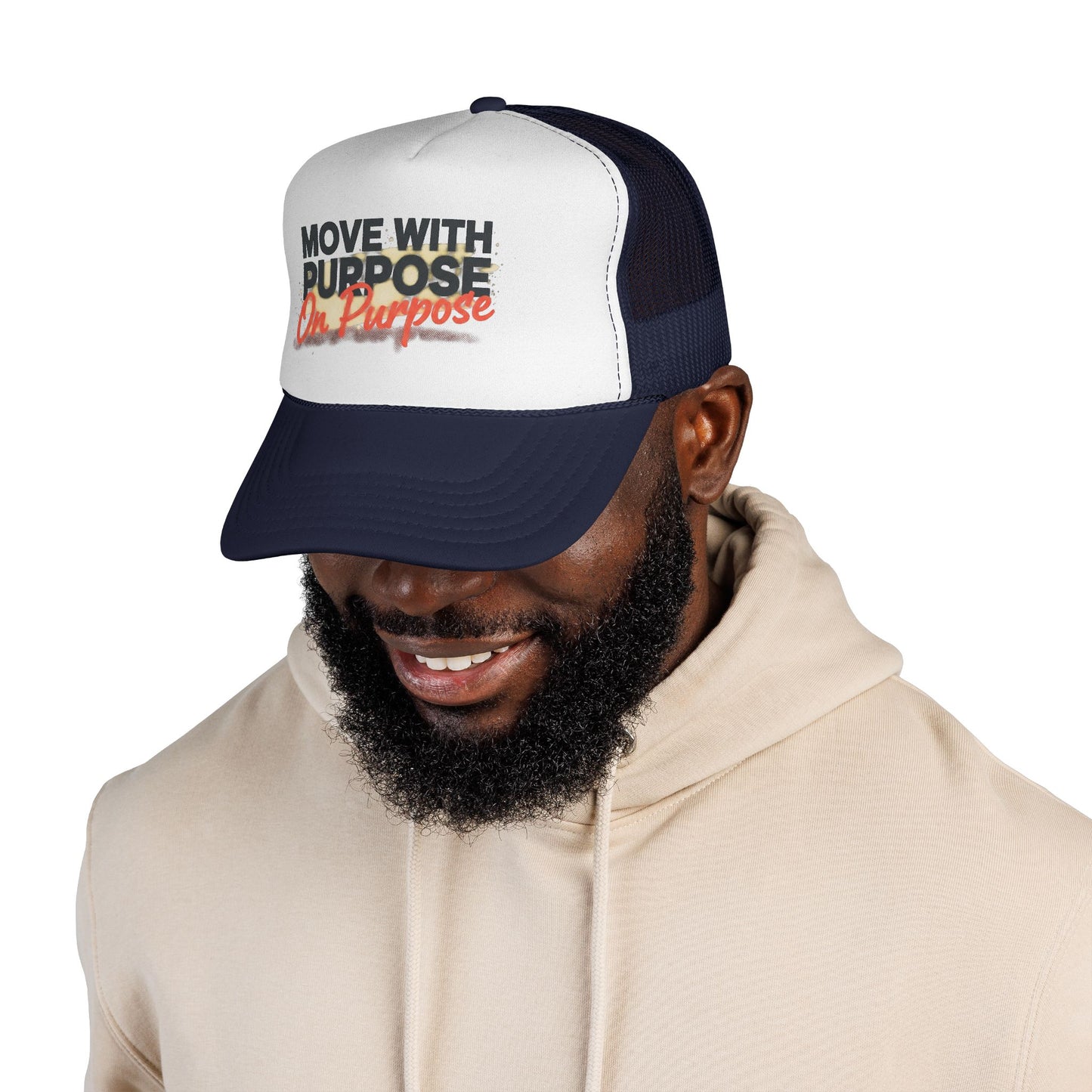 Trucker Cap — "Move With Purpose On Purpose" Motivational Mesh Hat
