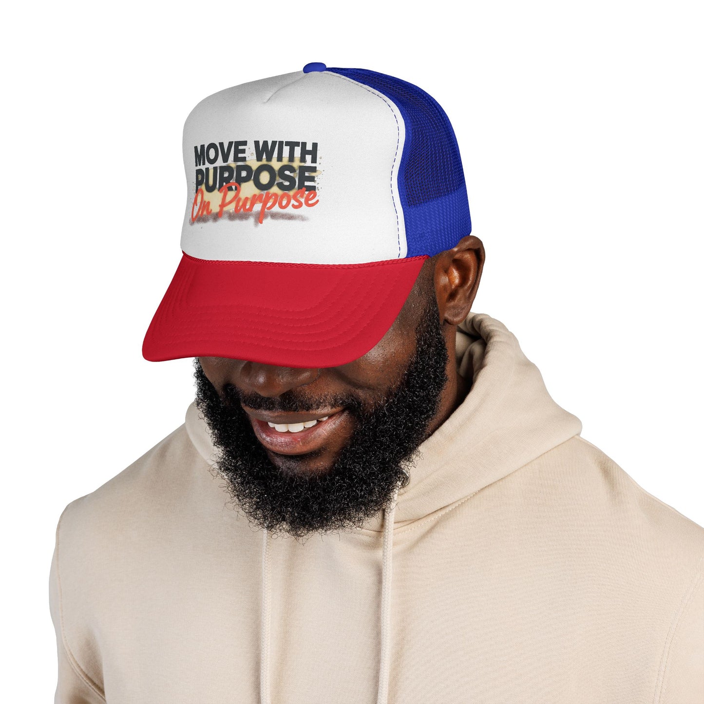 Trucker Cap — "Move With Purpose On Purpose" Motivational Mesh Hat