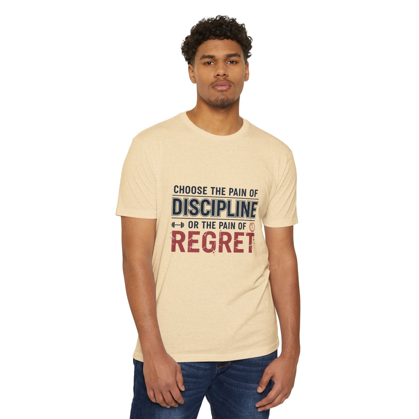 Discipline or Regret T-Shirt — Motivational Workout Tee with “Choose the Pain of Discipline or the Pain of Regret” & Back Number 75