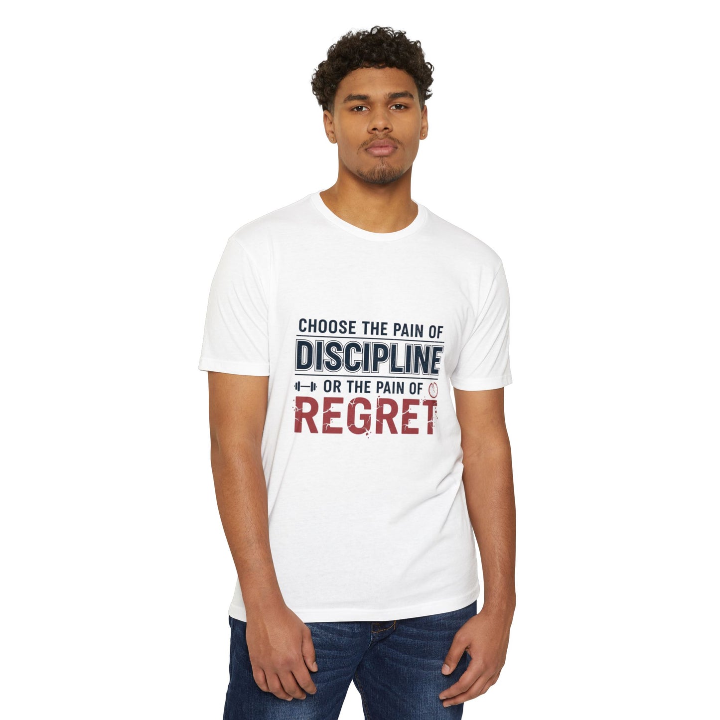 Discipline or Regret T-Shirt — Motivational Workout Tee with “Choose the Pain of Discipline or the Pain of Regret” & Back Number 75