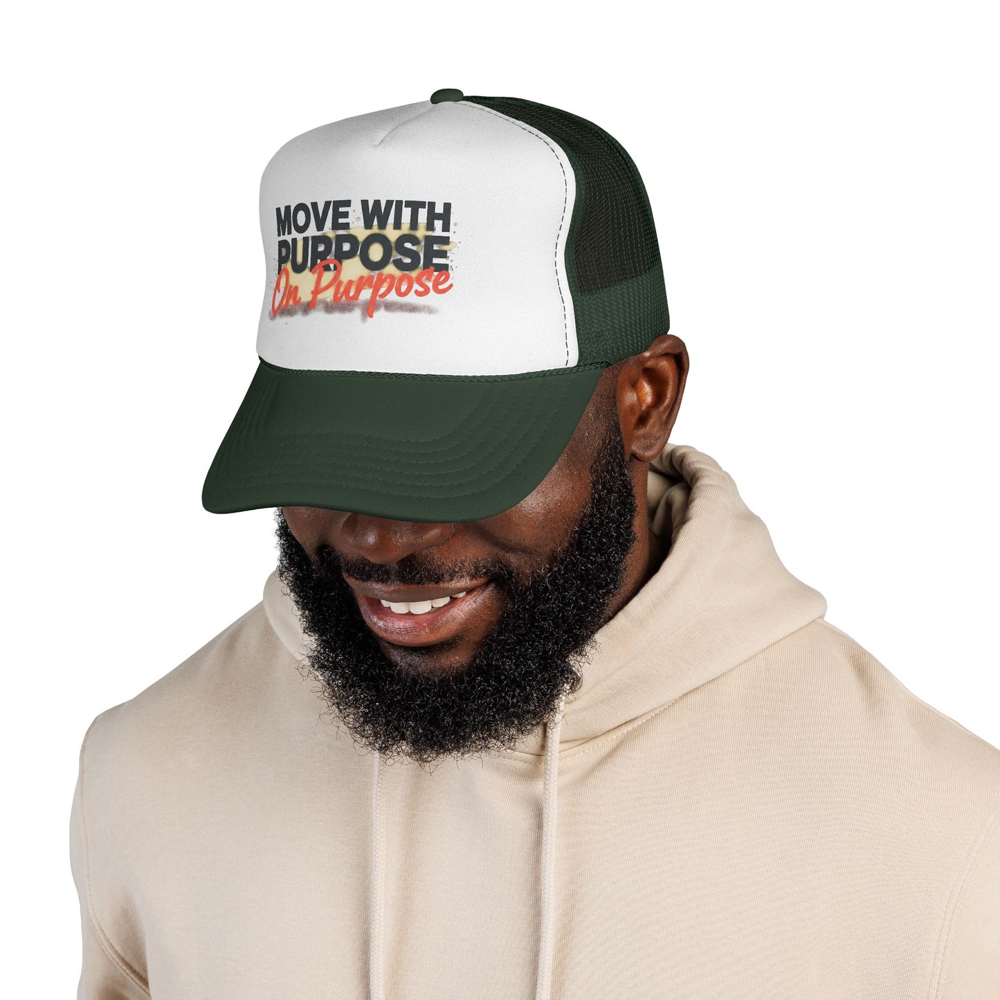 Trucker Cap — "Move With Purpose On Purpose" Motivational Mesh Hat